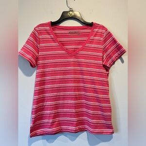Eddie Bauer  Red Striped V-Neck Tee